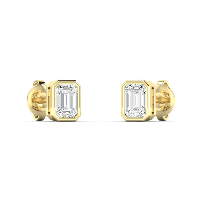 14 Karat Bezel Set Emerald Cut Lab Grown Diamond Studs ( 0.50 Carats Total Weight F+Color- VS+Clarity) - Paul Nudelman Jewellers