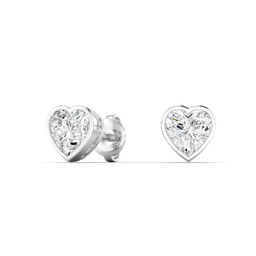 Lab Grown Bezel Set Heart Shape Diamond Studs ( 1.00 Total Carat Weight F+ Color- VS+ Clarity)