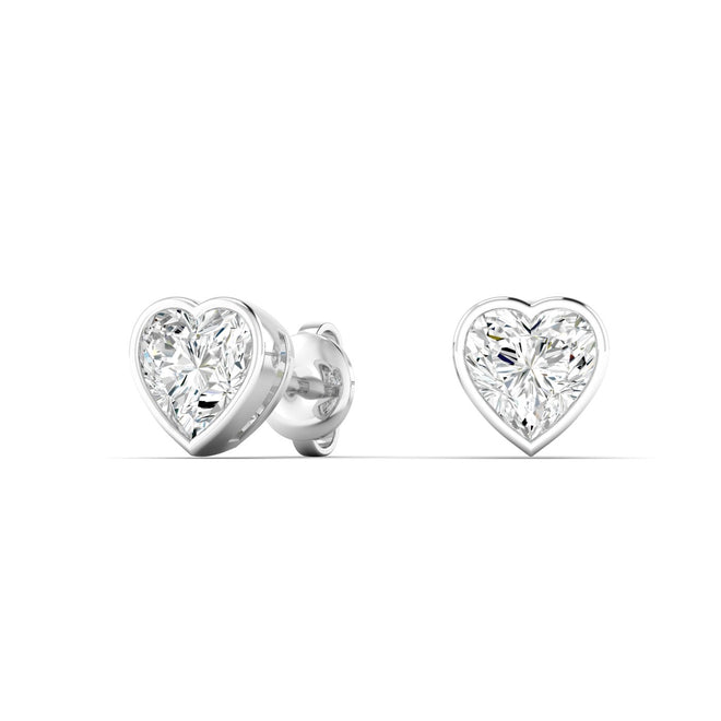 Lab Grown Bezel Set Heart Shape Diamond Studs ( 1.00 Total Carat Weight F+ Color- VS+ Clarity)