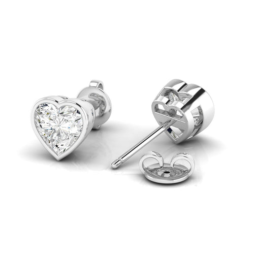 Lab Grown Bezel Set Heart Shape Diamond Studs ( 1.00 Total Carat Weight F+ Color- VS+ Clarity)