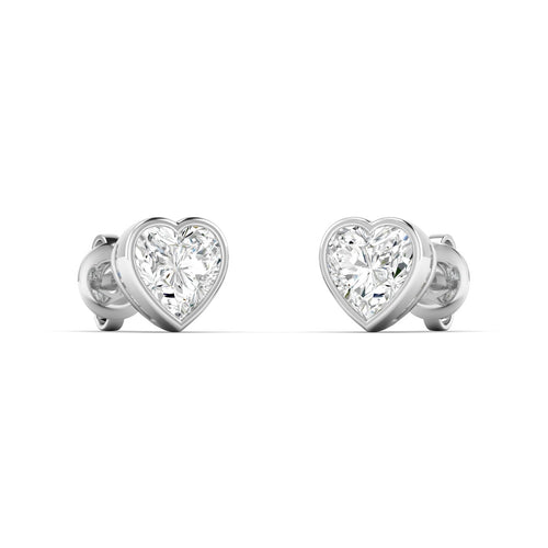 Lab Grown Bezel Set Heart Shape Diamond Studs ( 1.00 Total Carat Weight F+ Color- VS+ Clarity)