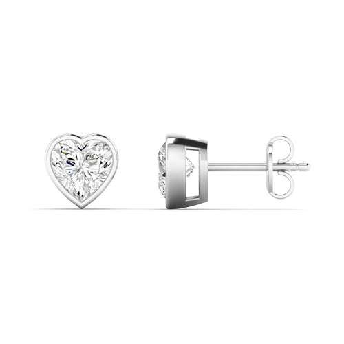 Lab Grown Bezel Set Heart Shape Diamond Studs ( 1.00 Total Carat Weight F+ Color- VS+ Clarity)