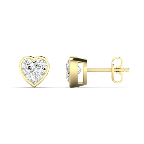 Lab Grown Bezel Set Heart Shape Diamond Studs ( 1.00 Total Carat Weight F+ Color- VS+ Clarity)