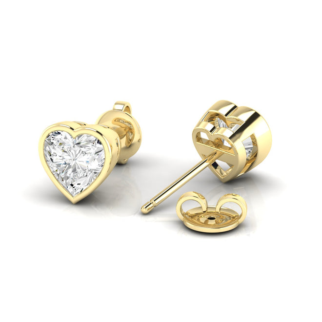 Lab Grown Bezel Set Heart Shape Diamond Studs ( 1.00 Total Carat Weight F+ Color- VS+ Clarity)