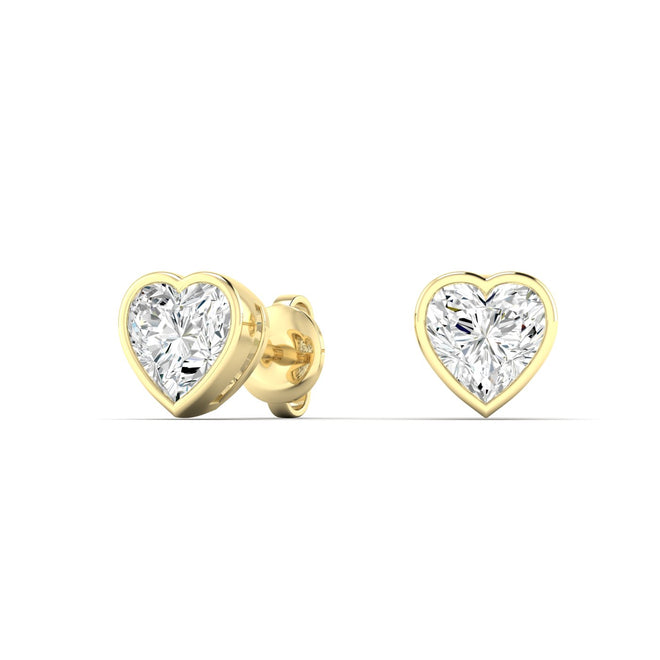 14 Karat Bezel Set Heart Shape Lab Grown Diamond Studs ( 1.00 Total Carat Weight F+ Color- VS+ Clarity)