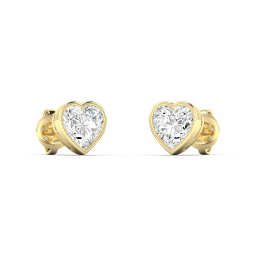 Lab Grown Bezel Set Heart Shape Diamond Studs ( 1.00 Total Carat Weight F+ Color- VS+ Clarity)
