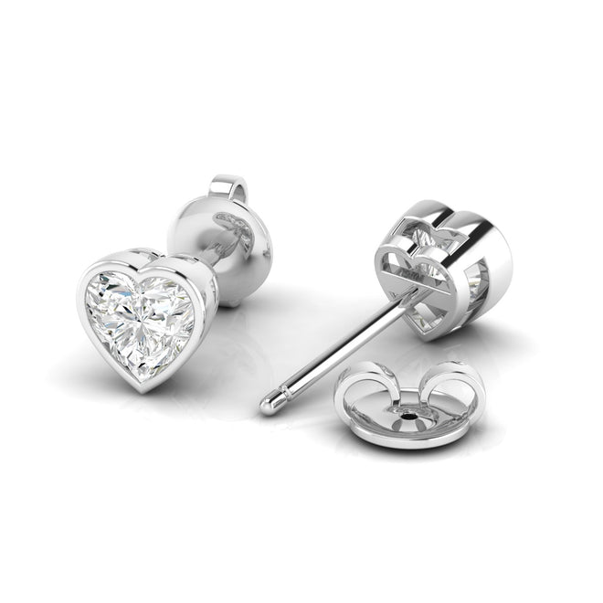 Lab Grown Bezel Set Heart Shape  Diamond Studs ( 0.50 Total Carat Weight F+ Color- VS+ Clarity)