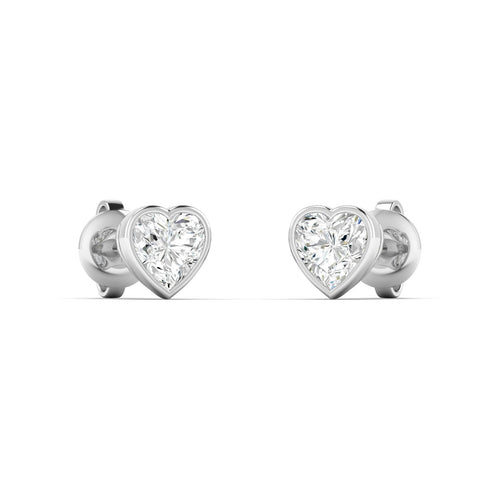 Lab Grown Bezel Set Heart Shape  Diamond Studs ( 0.50 Total Carat Weight F+ Color- VS+ Clarity)
