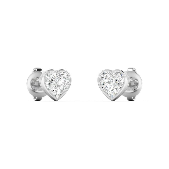 14 Karat Bezel Set Heart Shape Lab Grown Diamond Studs ( 0.50 Total Carat Weight F+ Color- VS+ Clarity)