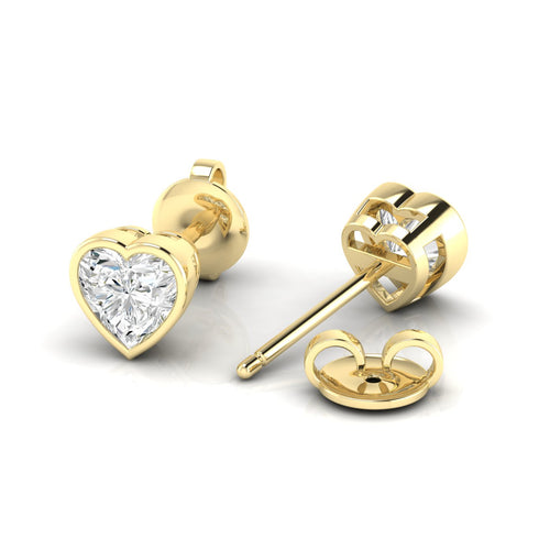 Lab Grown Bezel Set Heart Shape  Diamond Studs ( 0.50 Total Carat Weight F+ Color- VS+ Clarity)