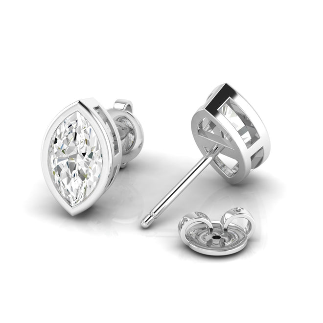 Lab Grown Bezel Set Marquise Cut Diamond Studs (1.00 Total Carat Weight F+Color - VS+Clarity)