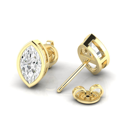 Lab Grown Bezel Set Marquise Cut Diamond Studs (1.00 Total Carat Weight F+Color - VS+Clarity)