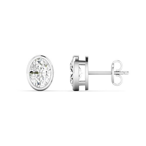 Lab Grown Bezel Set Oval Diamond Studs (F+Color - VS+ Clarity)