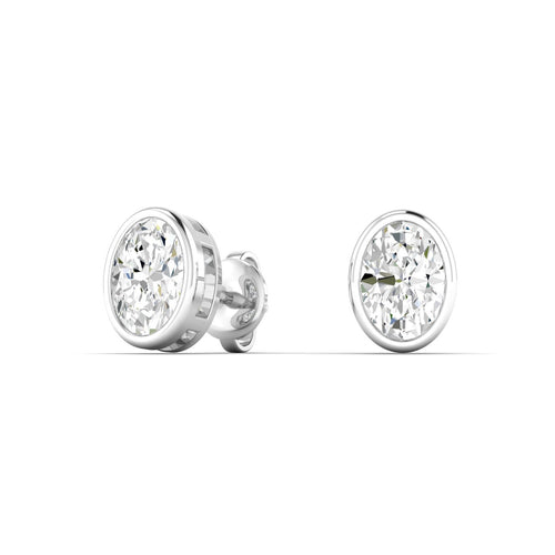 Lab Grown Bezel Set Oval Diamond Studs (F+Color - VS+ Clarity)