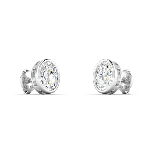 Lab Grown Bezel Set Oval Diamond Studs (F+Color - VS+ Clarity)