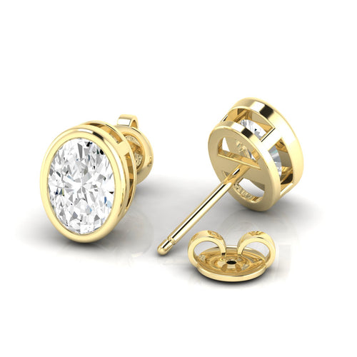 Lab Grown Bezel Set Oval Diamond Studs (F+Color - VS+ Clarity)