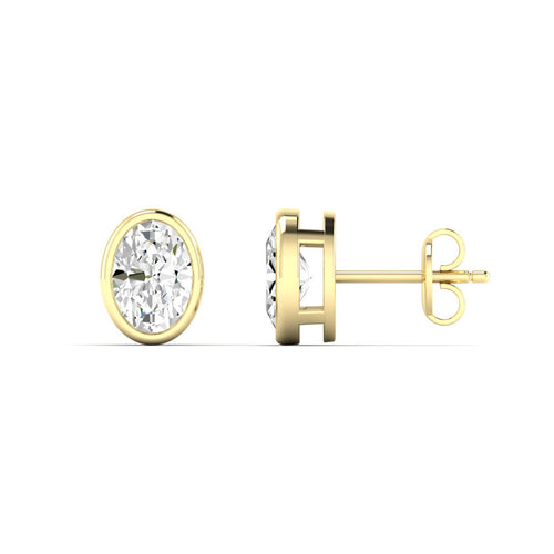 Lab Grown Bezel Set Oval Diamond Studs (F+Color - VS+ Clarity)