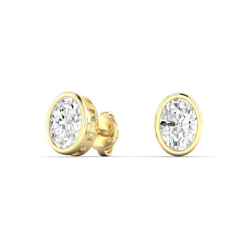 Lab Grown Bezel Set Oval Diamond Studs (F+Color - VS+ Clarity)