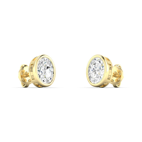 Lab Grown Bezel Set Oval Diamond Studs (F+Color - VS+ Clarity)