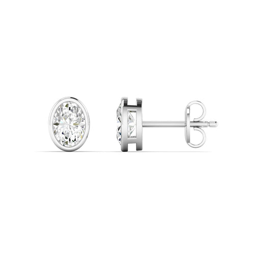 Lab Grown Bezel Set Oval Diamond Studs (F+Color - VS+ Clarity)