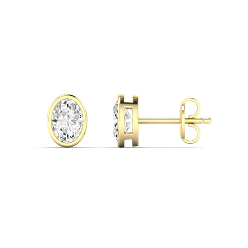 Lab Grown Bezel Set Oval Diamond Studs (F+Color - VS+ Clarity)