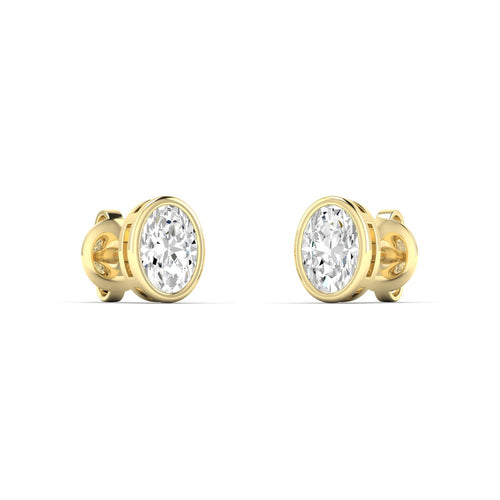 Lab Grown Bezel Set Oval Diamond Studs (F+Color - VS+ Clarity)