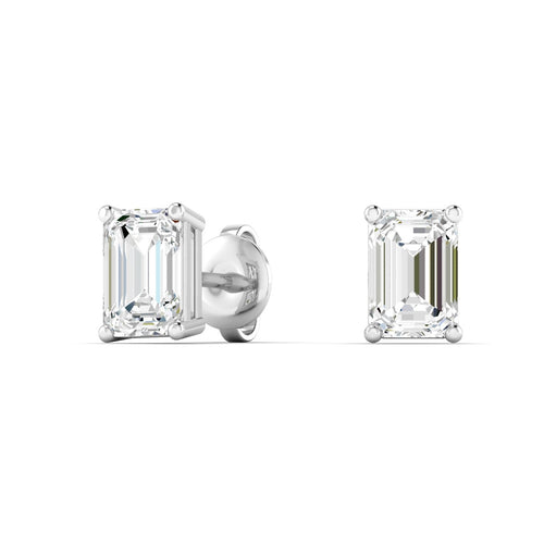 14 Karat Lab Grown Emerald-Cut 4 Prong Diamond Earrings( F+Color-VS+Clarity)