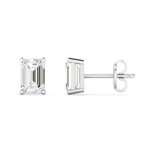14 Karat Lab Grown Emerald-Cut 4 Prong Diamond Earrings( F+Color-VS+Clarity)