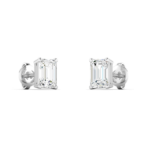 14 Karat Lab Grown Emerald-Cut 4 Prong Diamond Earrings( F+Color-VS+Clarity)