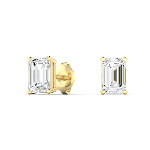 14 Karat Lab Grown Emerald-Cut 4 Prong Diamond Earrings( F+Color-VS+Clarity)