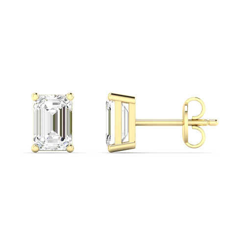 14 Karat Lab Grown Emerald-Cut 4 Prong Diamond Earrings( F+Color-VS+Clarity)