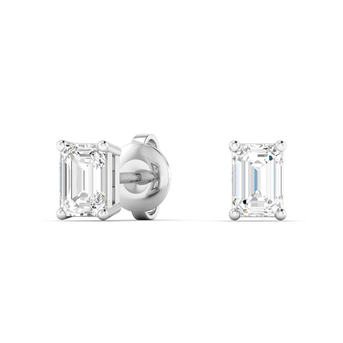 14 Karat Lab Grown Emerald-Cut 4 Prong Diamond Earrings( F+Color-VS+Clarity)