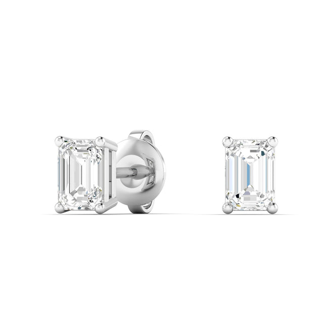 14 Karat Lab Grown Emerald-Cut 4 Prong Diamond Earrings( F+Color-VS+Clarity)