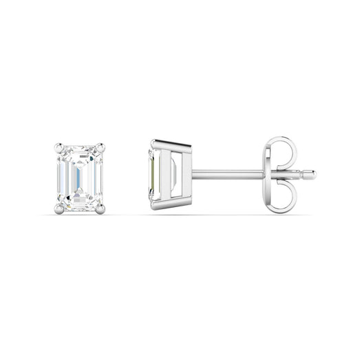 14 Karat Lab Grown Emerald-Cut 4 Prong Diamond Earrings( F+Color-VS+Clarity)