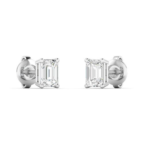 14 Karat Lab Grown Emerald-Cut 4 Prong Diamond Earrings( F+Color-VS+Clarity)