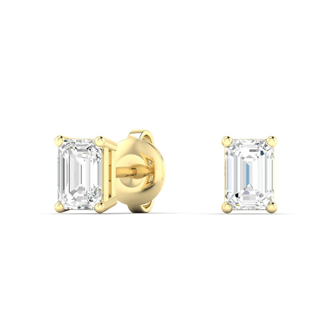 14 Karat Lab Grown Emerald-Cut 4 Prong Diamond Earrings( F+Color-VS+Clarity)