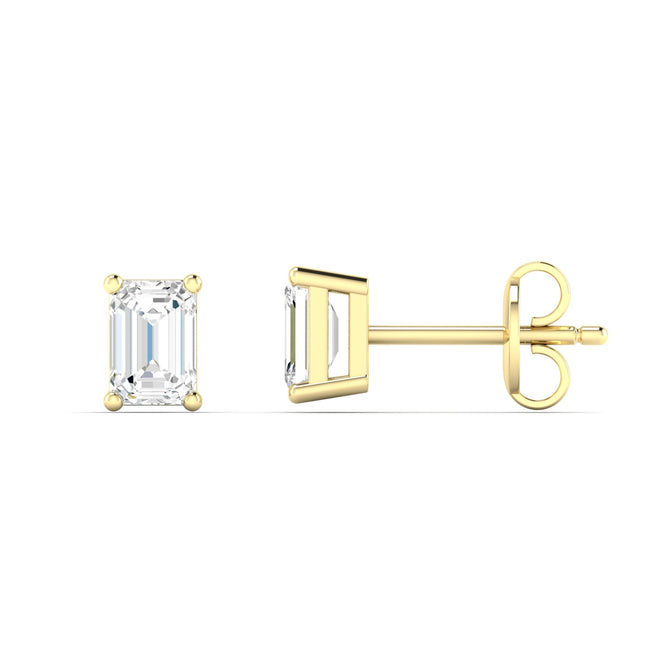 14 Karat Lab Grown Emerald-Cut 4 Prong Diamond Earrings( F+Color-VS+Clarity)