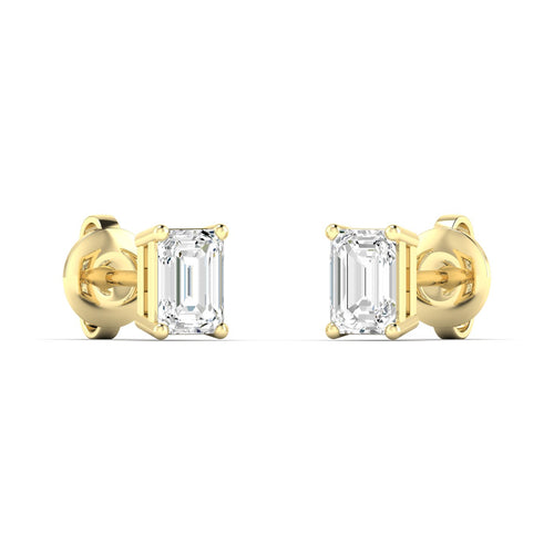 14 Karat Lab Grown Emerald-Cut 4 Prong Diamond Earrings( F+Color-VS+Clarity)