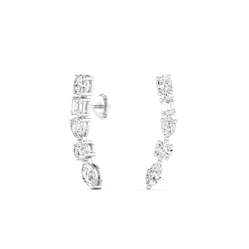 14 Karat Multi-Shape Lab Grown Ear Climber Earrings(1.50 Total Carat Weight F+ Color-VS+ Clarity)