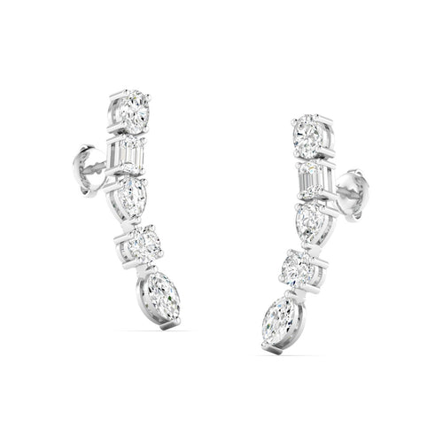 14 Karat Multi-Shape Lab Grown Ear Climber Earrings(1.50 Total Carat Weight F+ Color-VS+ Clarity)