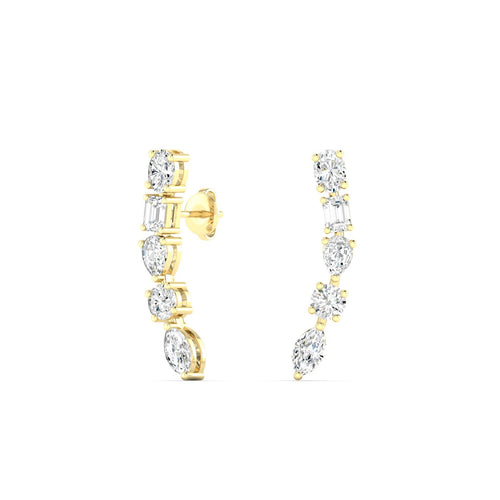 14 Karat Multi-Shape Lab Grown Ear Climber Earrings(1.50 Total Carat Weight F+ Color-VS+ Clarity)