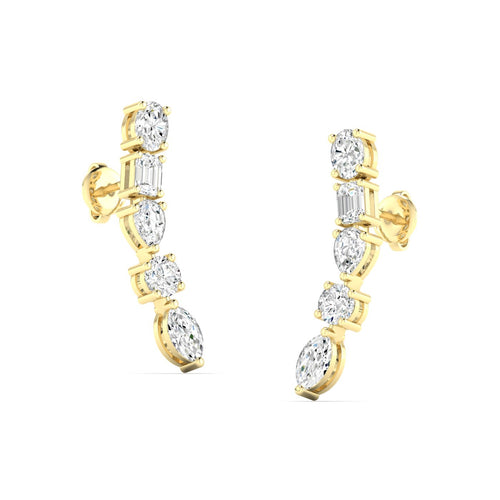 14 Karat Multi-Shape Lab Grown Ear Climber Earrings(1.50 Total Carat Weight F+ Color-VS+ Clarity)