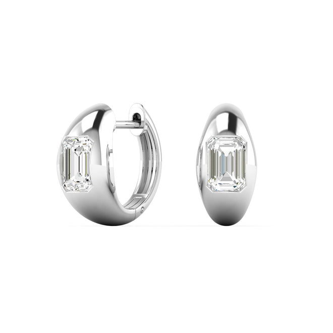14 Karat Gold Domed Huggy Earring with Lab Grown Emerald-Cut Diamond (1.00 Total Weight F+color -VS+ Clarity) - Paul Nudelman Jewellers