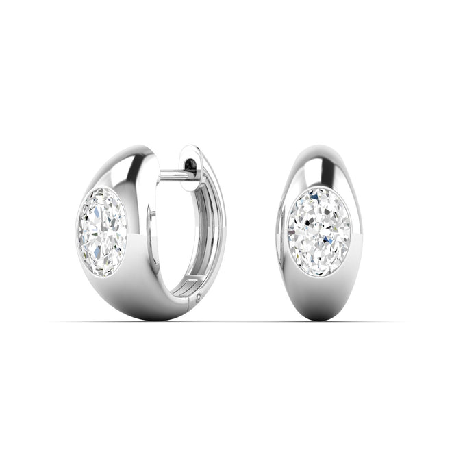 14 Karat Gold Domed Huggy Earring with Lab Grown Oval Diamond (1.00 Total Carat Weight F+color -VS+Clarity) - Paul Nudelman Jewellers
