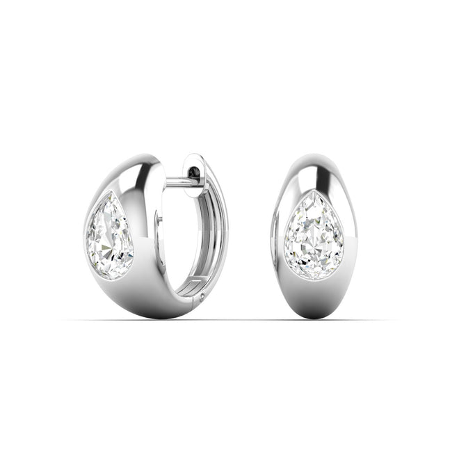 14 Karat Gold Domed Huggy Earring with Lab Grown Pear-Shape Diamond (1.00 Total Weight F+color -VS+ Clarity) - Paul Nudelman Jewellers