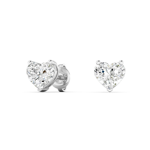 14 Karat Lab Grown Heart-Shape 4 Prong Diamond Earring(F+Color-VS+Clarity)