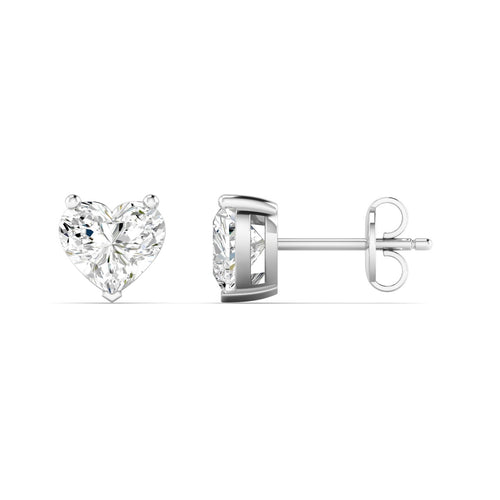 14 Karat Lab Grown Heart-Shape 4 Prong Diamond Earring(F+Color-VS+Clarity)