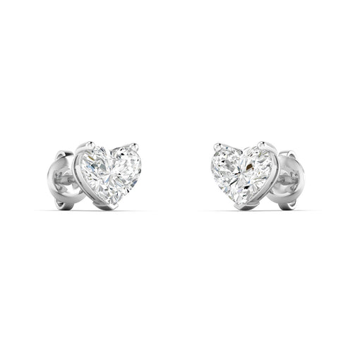 14 Karat Lab Grown Heart-Shape 4 Prong Diamond Earring(F+Color-VS+Clarity)