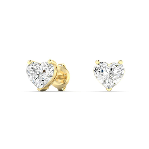14 Karat Lab Grown Heart-Shape 4 Prong Diamond Earring(F+Color-VS+Clarity)