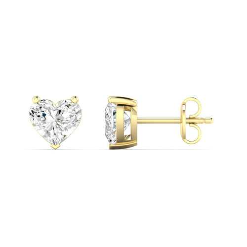 14 Karat Lab Grown Heart-Shape 4 Prong Diamond Earring(F+Color-VS+Clarity)